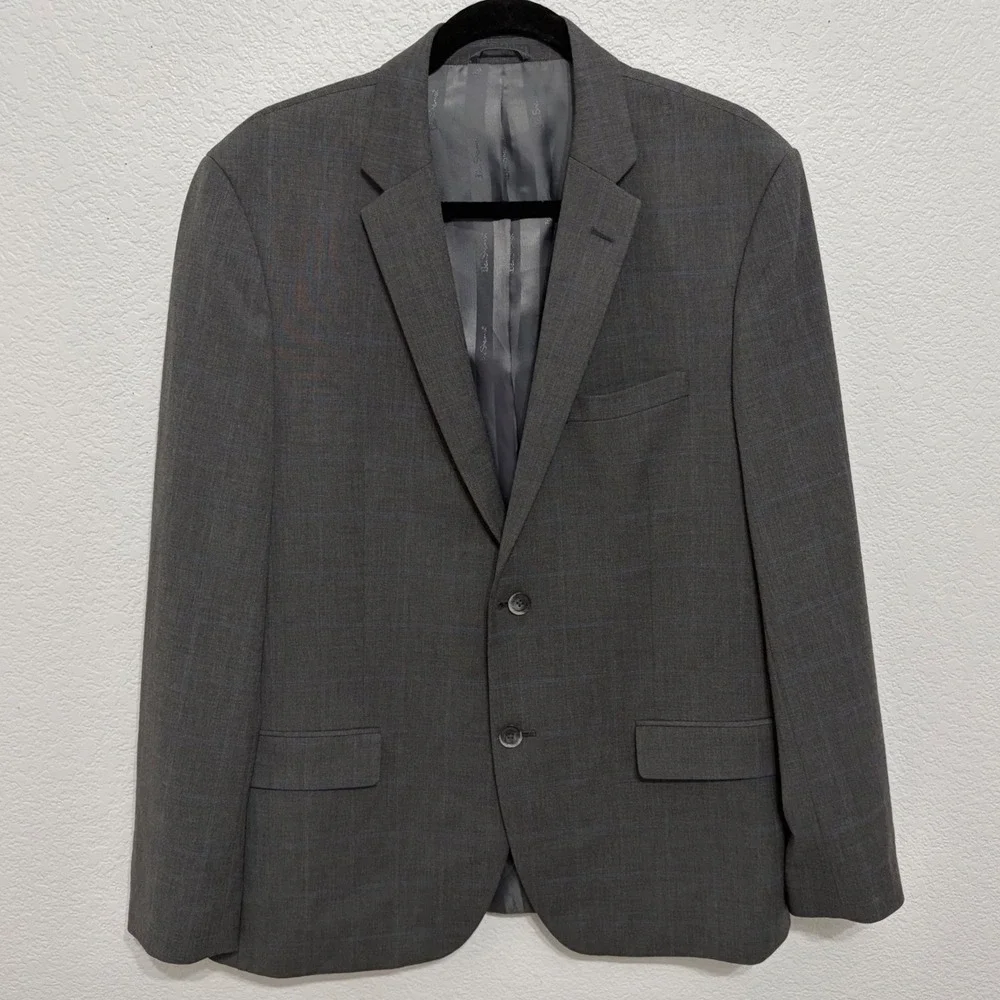 Ben‎ Sherman Mens Grey Plaid Two Button Blazer Suit Jacket 42R